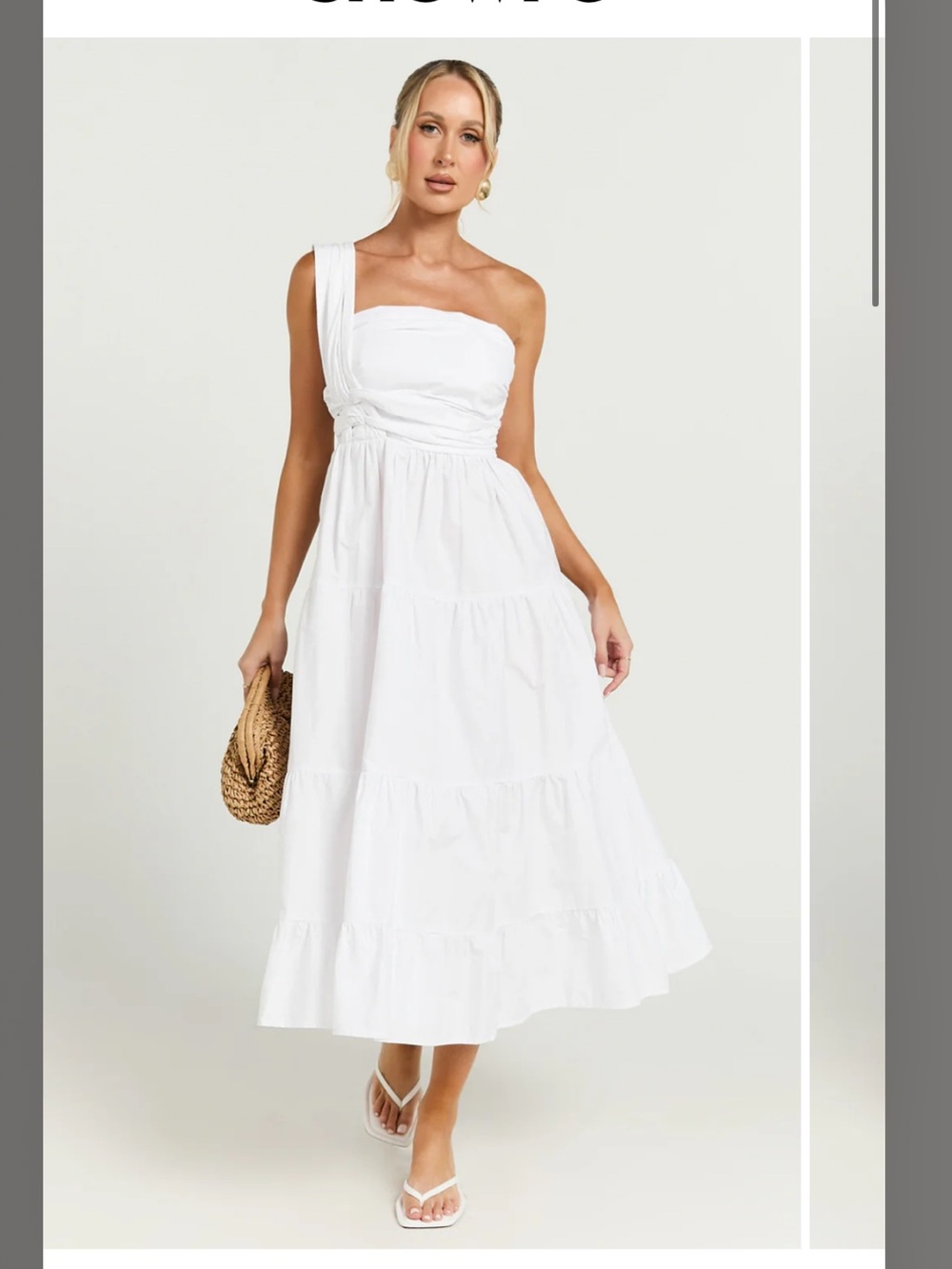 Showpo White One-Shoulder Tiered Midi Dress